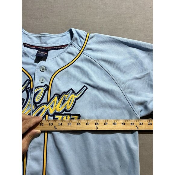 Vintage Willie Esco Baseball‎ Jersey Mens Large Blue Button Sewn Short Sleeve. - Picture 9 of 13
